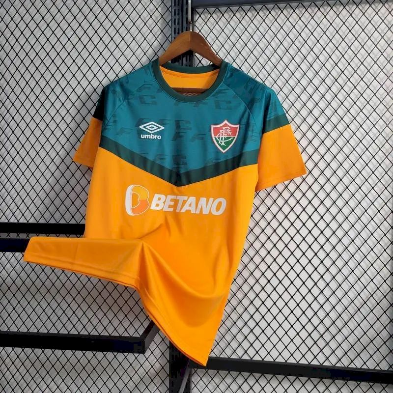 2023051902130793.jpg Mens Fluminense 2023/24 Pre-Match Boutique Jersey Orange - Image 1