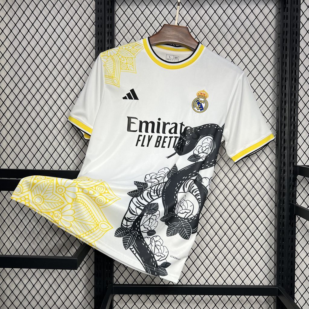 Mens Real Madrid 2024/25 White and black Mamba special edition Jersey